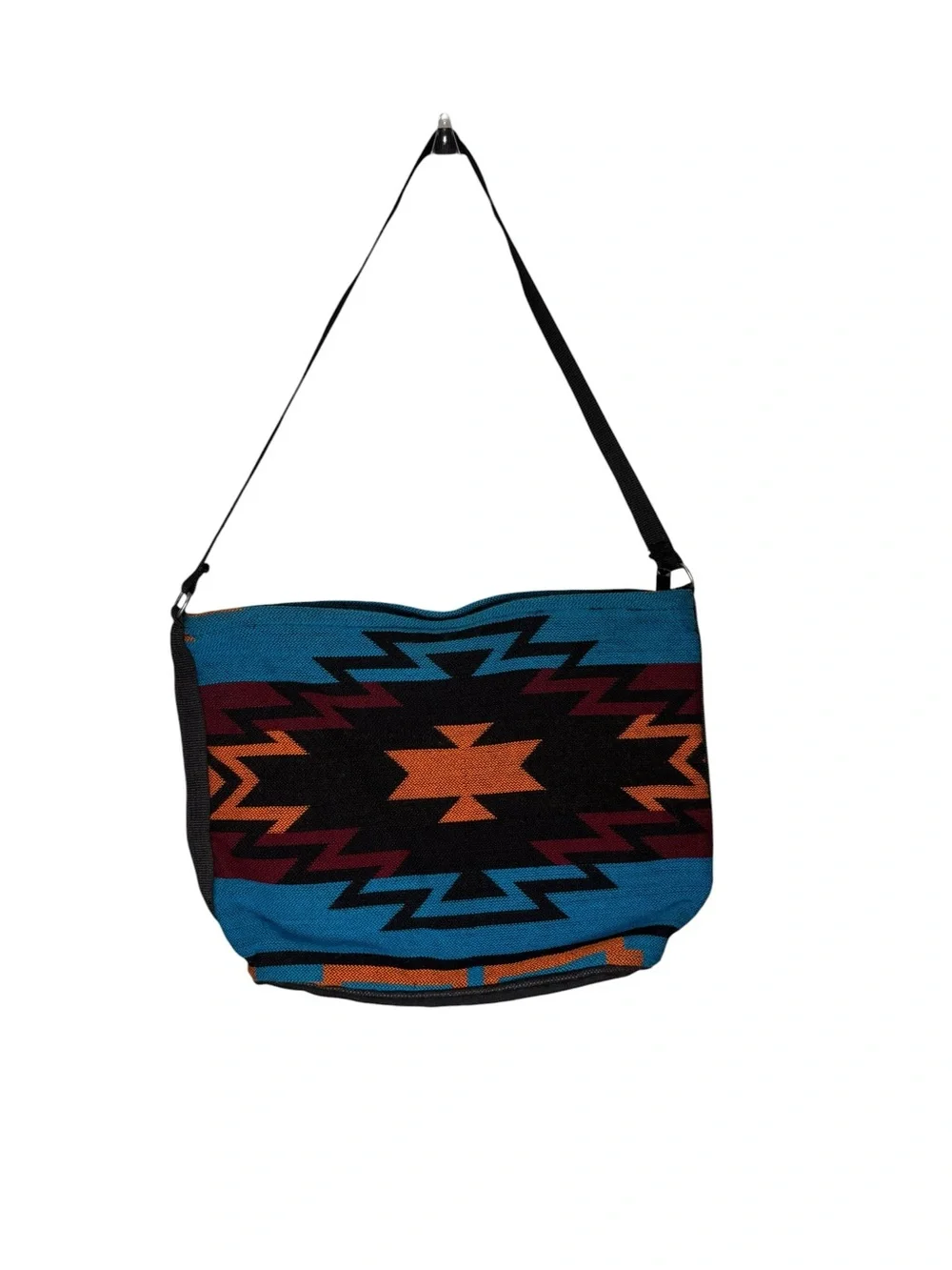 El Paso Saddle Blanket Co Southwestern Woven Shoulder Bag Blue Orange Geometric